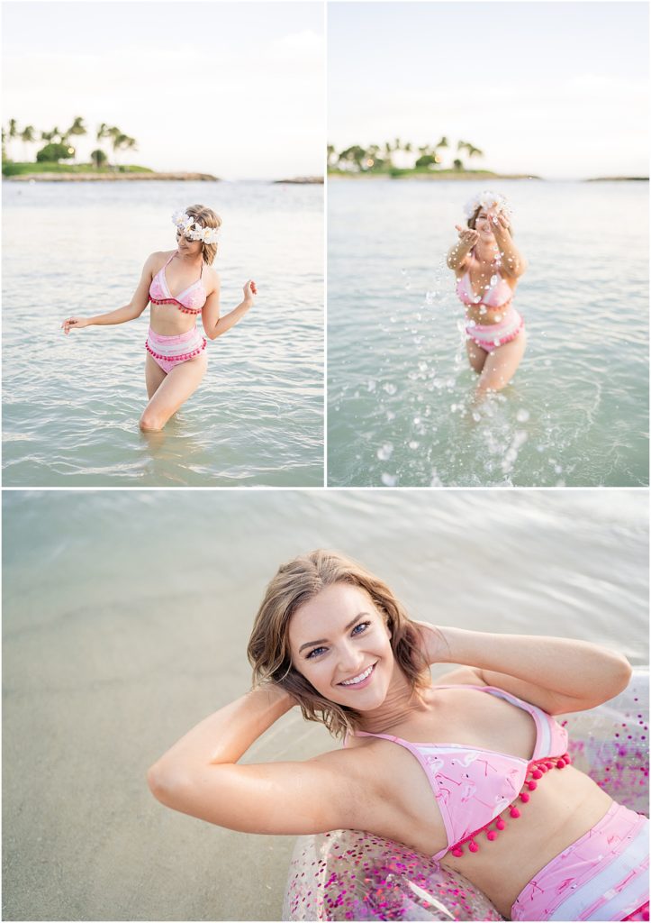 pink bikini photo shoot at the Disney Aulani Resort on Oahu