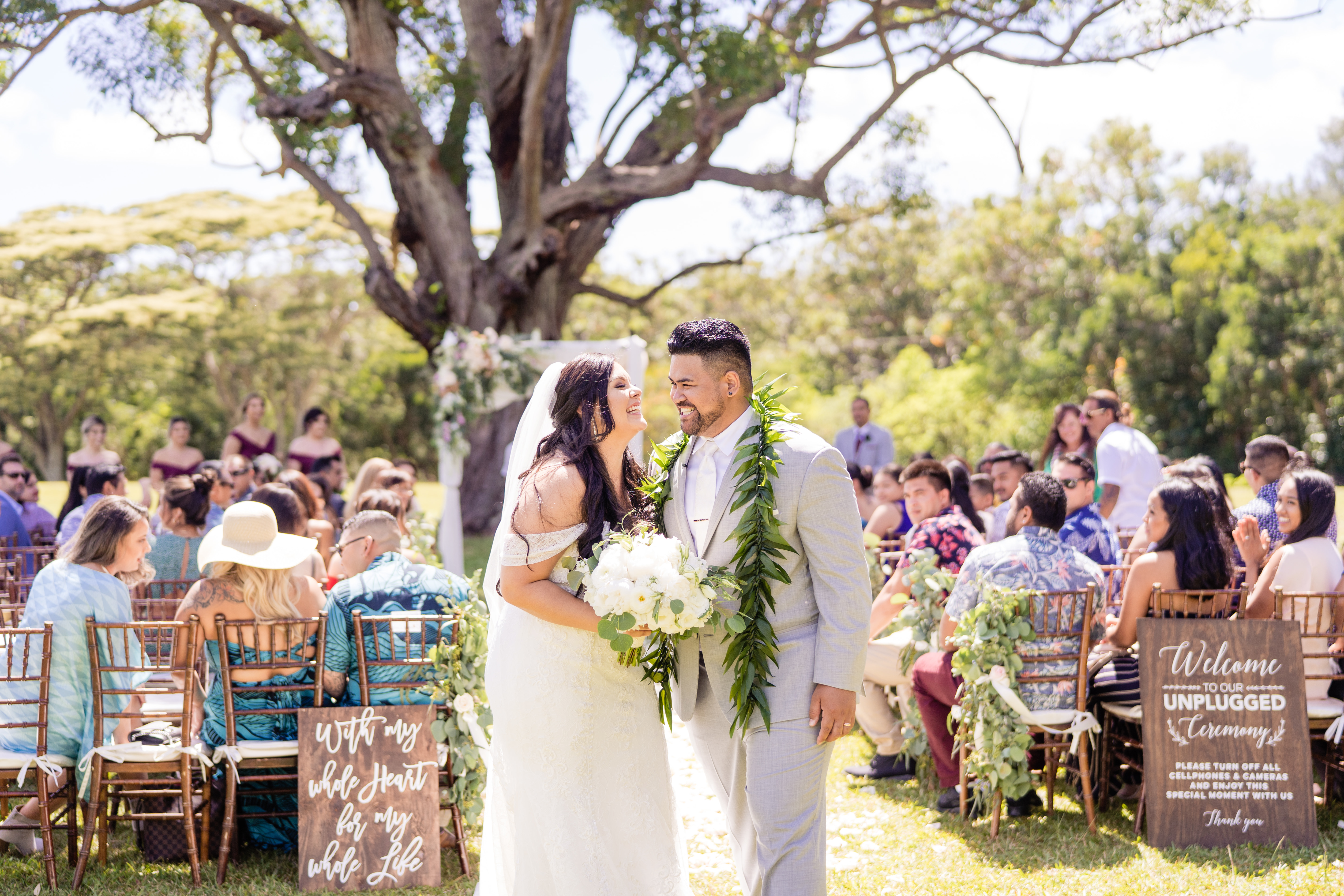 Bride and Groom on their wedding day at Sunset Ranch Oahu
