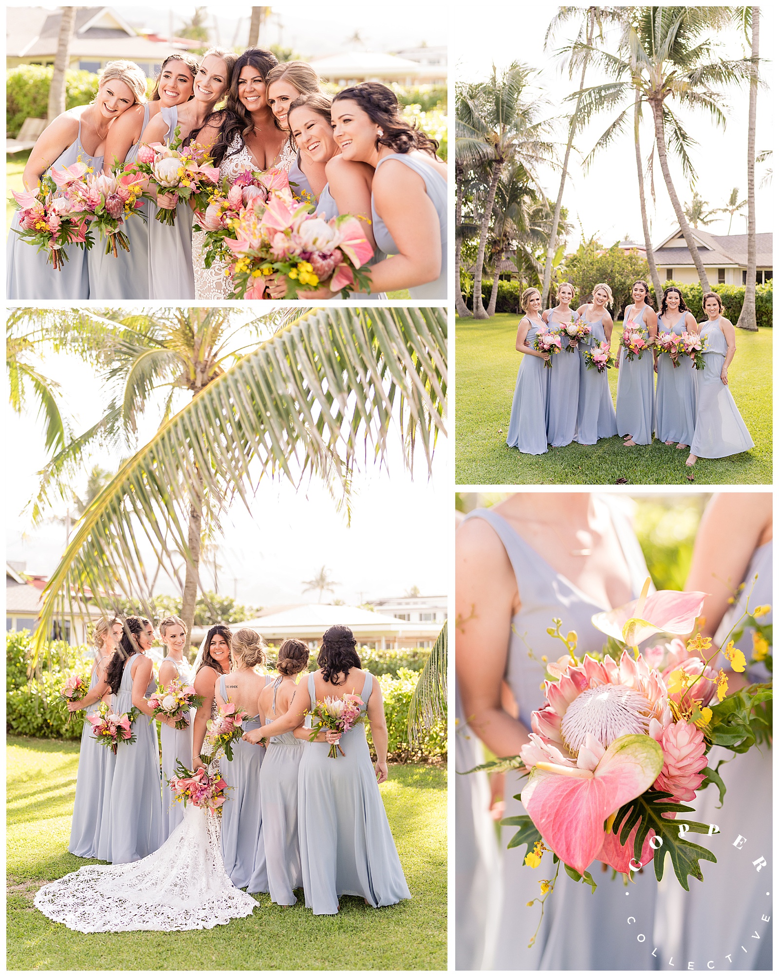 Light blue bridesmaid dresses North Shore Hawaii wedding