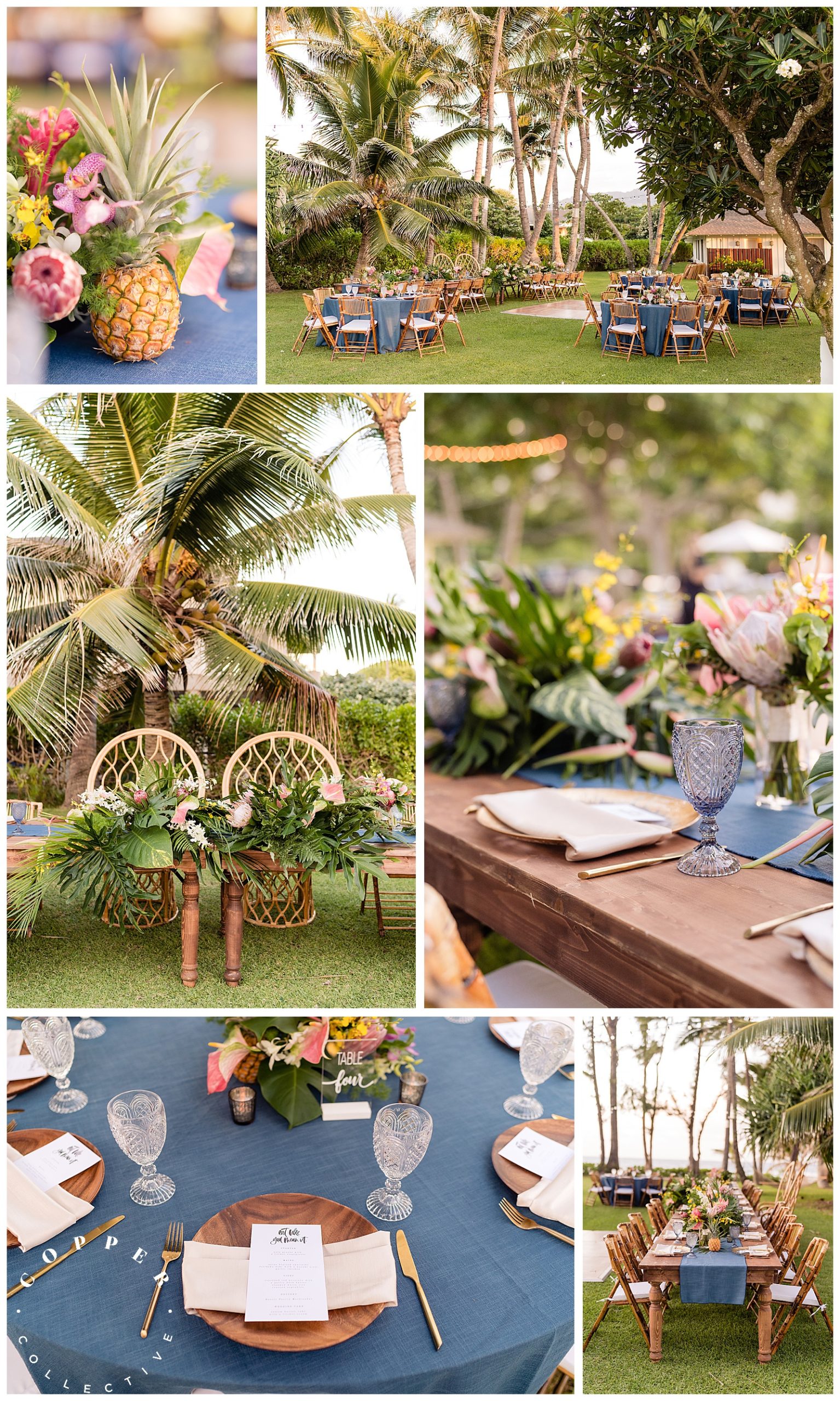 Pineapple centerpieces at Oahu wedding reception