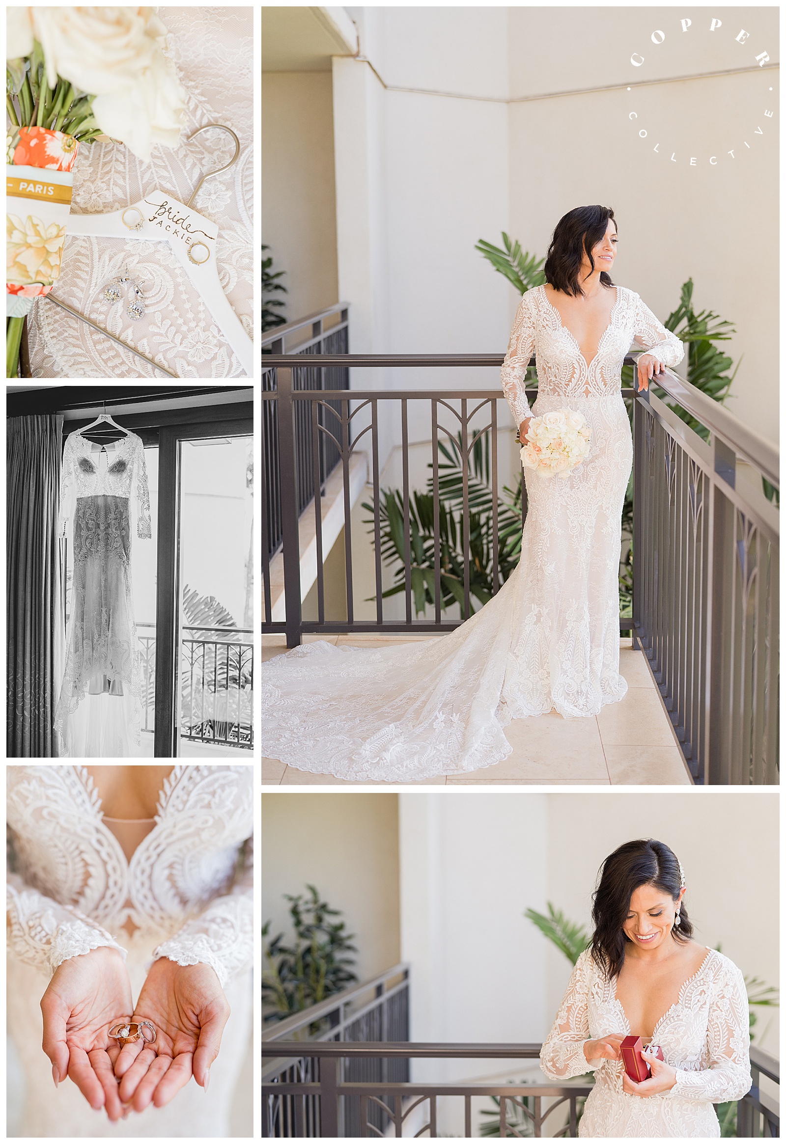 Beautiful Bride Getting Dressed in Lace Wedding Gown