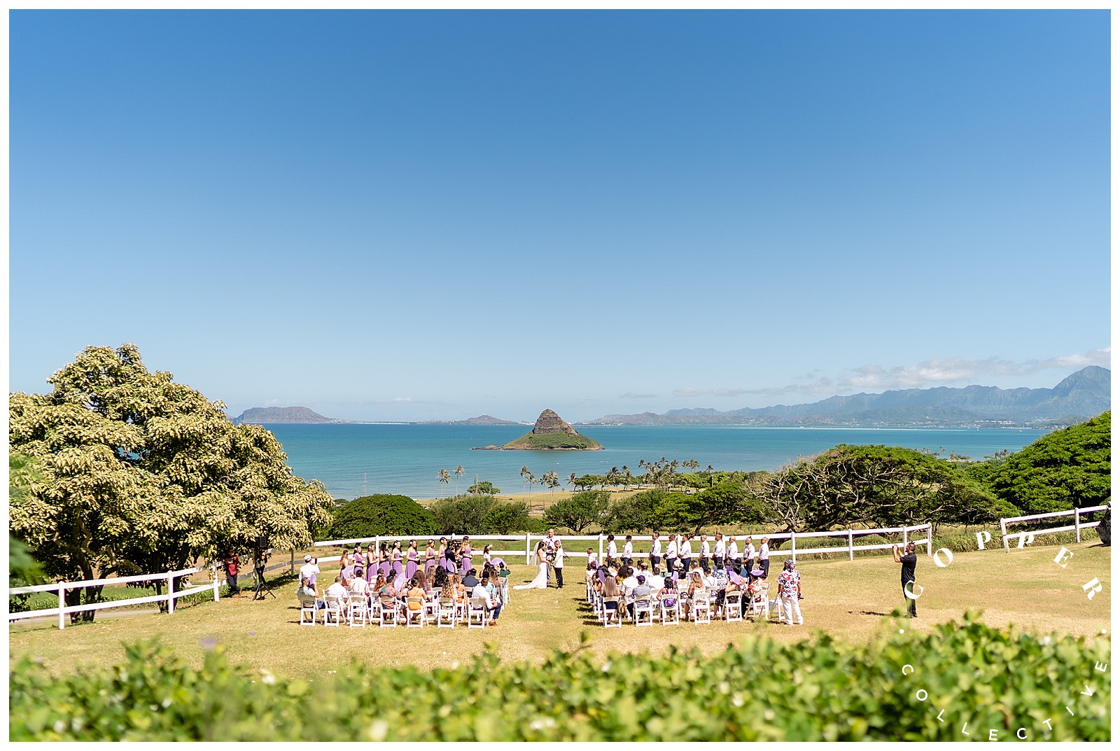 a sunny wedding ceremony at Paliku Gardens
